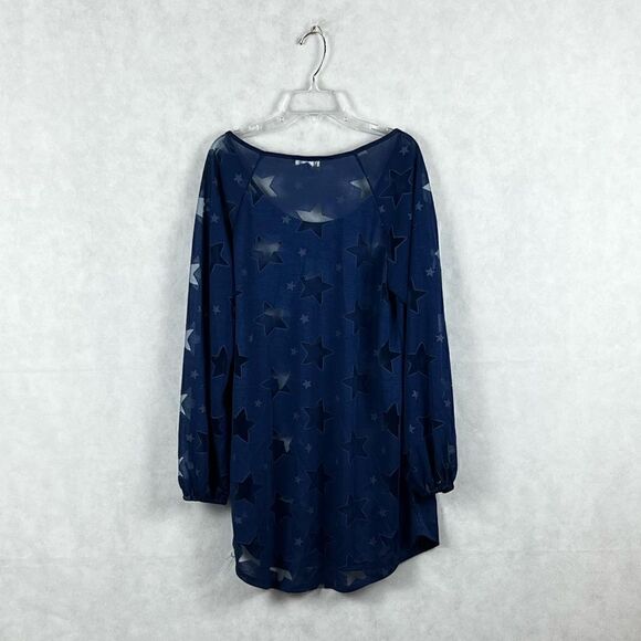 -Venus Long Sleeve Blue Star Mesh Top - Picture 2 of 10